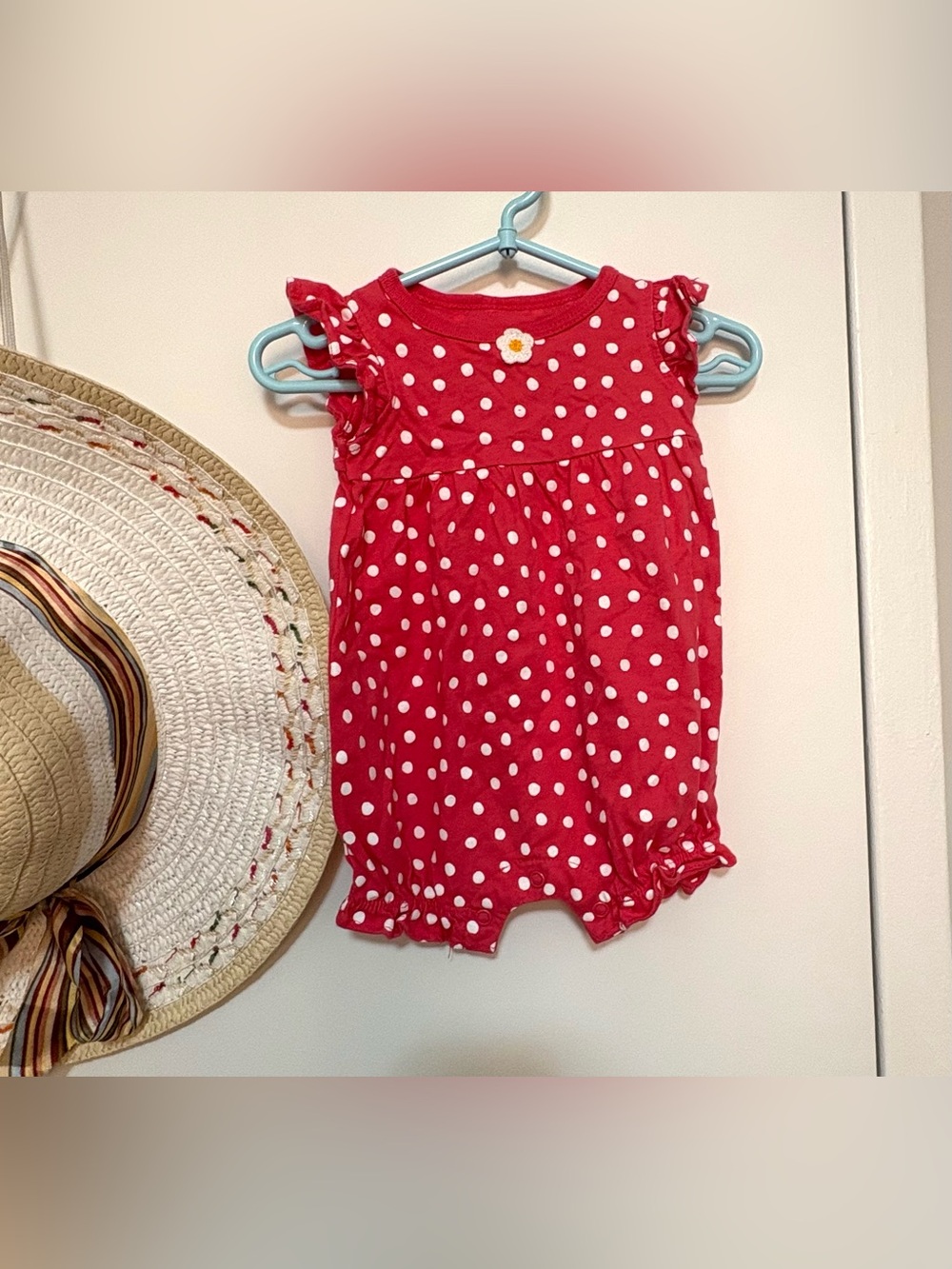 Carter's Coral Pink Polka Dot Infant Romper